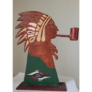 VTG Native American Chief Steel Hand Painted Country Farm Lake Cabin Mountain